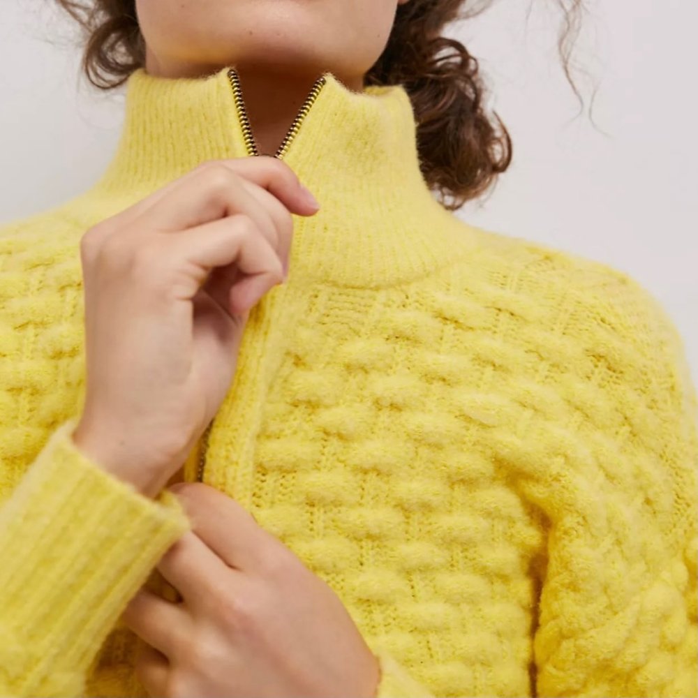Anthropologie Maeve Buttercup Yellow Textured Knit Sweater Cardigan Size Small - Picture 4 of 6
